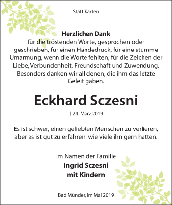 Traueranzeige von Eckhard Sczesni von Neue Deister-Zeitung
