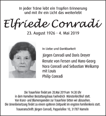 Traueranzeige von Elfriede Conradi von Deister- und Weserzeitung