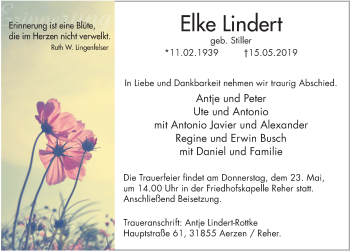 Traueranzeige von Elke Lindert von Deister- und Weserzeitung