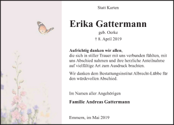 Traueranzeige von Erika Gattermann von Deister- und Weserzeitung