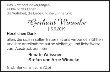 Traueranzeige von Gerhard Winneke von Deister- und Weserzeitung