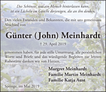 Traueranzeige von Günter  Meinhardt von Neue Deister-Zeitung