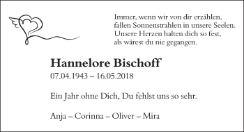 Traueranzeige von Hannelore Bischoff von Neue Deister-Zeitung