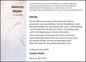 Traueranzeige von Heinrich Müller von Deister- und Weserzeitung