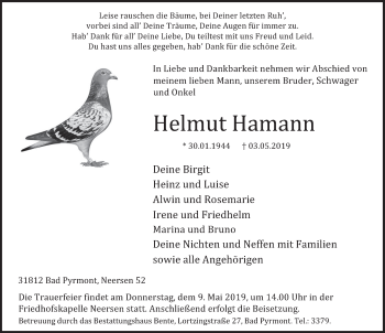 Traueranzeige von Helmut Hamann  von Deister- und Weserzeitung