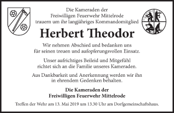 Traueranzeige von Herbert Theodor von Neue Deister-Zeitung