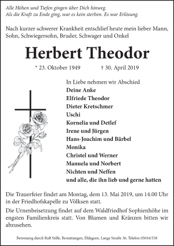 Traueranzeige von Herbert Theodor von Neue Deister-Zeitung
