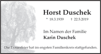 Traueranzeige von Horst Duschek von Deister- und Weserzeitung