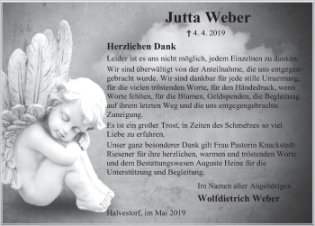 Traueranzeige von Jutta Weber von Deister- und Weserzeitung