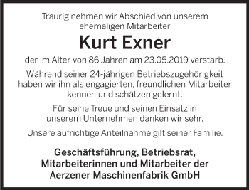 Traueranzeige von Kurt Exner von Deister- und Weserzeitung