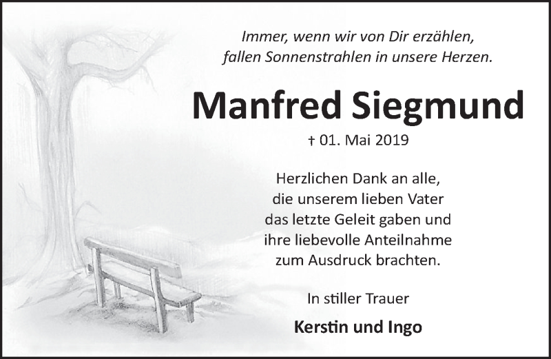  Traueranzeige für Manfred Siegmund vom 01.06.2019 aus Neue Deister-Zeitung