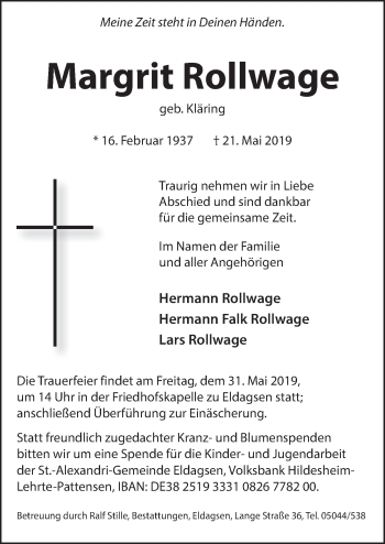 Traueranzeige von Margit Rollwage von Neue Deister-Zeitung