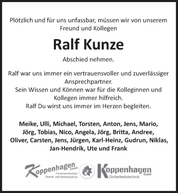 Traueranzeige von Ralf Kunze von Deister- und Weserzeitung