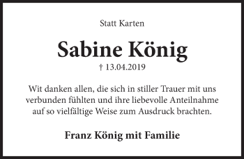 Traueranzeige von Sabine König von Deister- und Weserzeitung