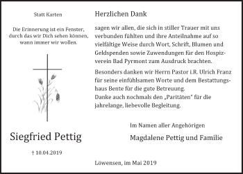Traueranzeige von Siegfried Pettig von Deister- und Weserzeitung