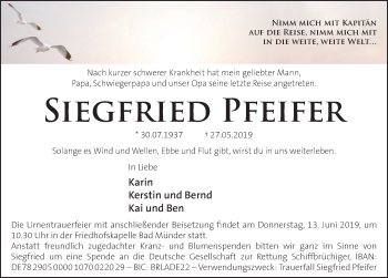 Traueranzeige von Siegfried Pfeifer von Neue Deister-Zeitung