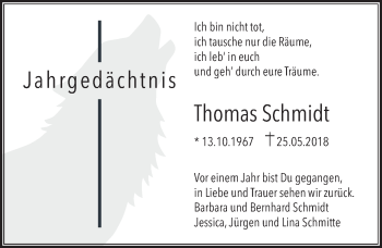 Traueranzeige von Thomas Schmidt von Neue Deister-Zeitung