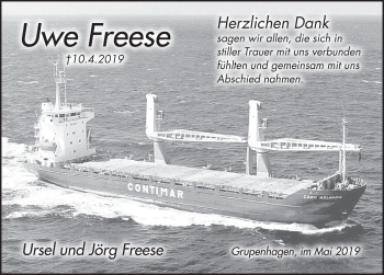 Traueranzeige von Uwe Freese von Deister- und Weserzeitung