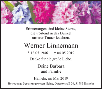 Traueranzeige von Werner Linnemann von Deister- und Weserzeitung
