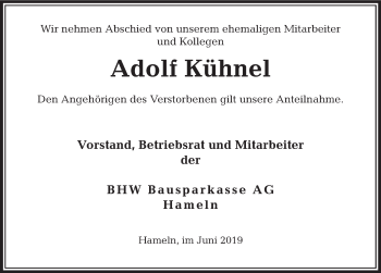 Traueranzeige von Adolf Kühnel von Deister- und Weserzeitung