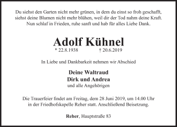 Traueranzeige von Adolf Kühnel von Deister- und Weserzeitung