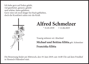 Traueranzeige von Alfred Schmelzer von Deister- und Weserzeitung