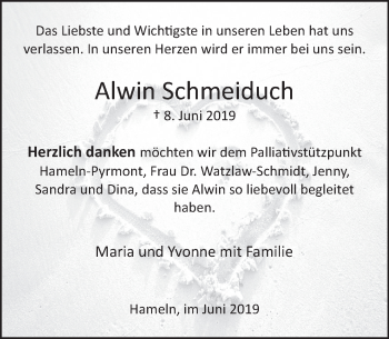 Traueranzeige von Alwin Schmeiduch von Deister- und Weserzeitung
