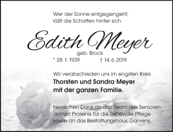 Traueranzeige von Edith Meyer von Deister- und Weserzeitung