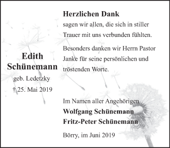 Traueranzeige von Edith Schünemann von Deister- und Weserzeitung
