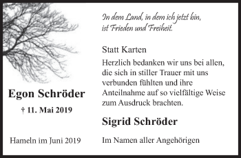 Traueranzeige von Egon Schröder von Deister- und Weserzeitung
