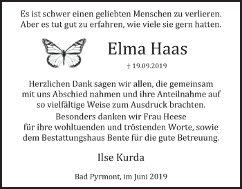 Traueranzeige von Elma Haas von Deister- und Weserzeitung