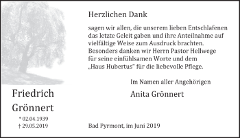 Traueranzeige von Friedrich Grönnert von Deister- und Weserzeitung
