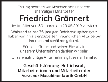 Traueranzeige von Friedrich Grönnert von Deister- und Weserzeitung