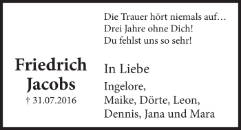 Traueranzeige von Friedrich Jacobs von Deister- und Weserzeitung