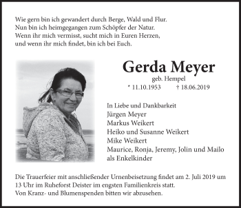 Traueranzeige von Gerda Meyer von Deister- und Weserzeitung