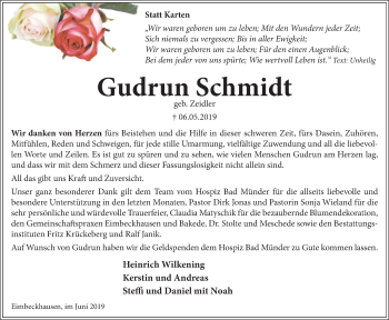 Traueranzeige von Gudrun Schmidt von Neue Deister-Zeitung