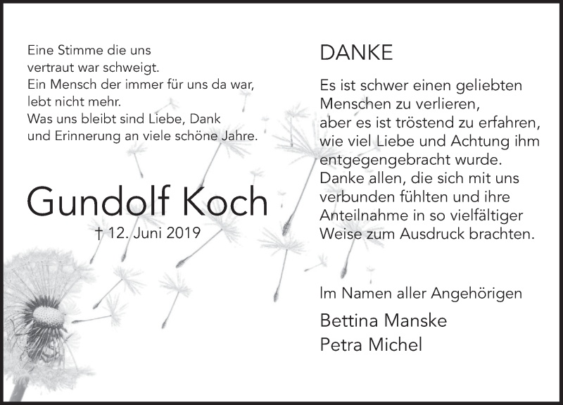  Traueranzeige für Gundolf Koch vom 29.06.2019 aus Deister- und Weserzeitung