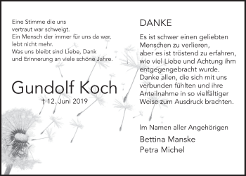 Traueranzeige von Gundolf Koch von Deister- und Weserzeitung