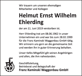 Traueranzeige von Helmut Ernst Wilhelm Ehlerding von Deister- und Weserzeitung