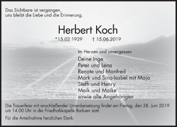 Traueranzeige von Herbert Koch von Deister- und Weserzeitung