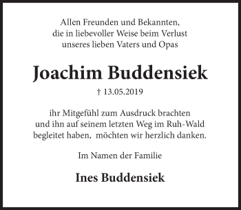 Traueranzeige von Joachim Buddensiek von Deister- und Weserzeitung