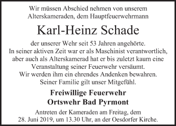 Traueranzeige von Karl-Heinz Schade von Deister- und Weserzeitung