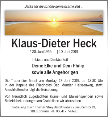 Traueranzeige von Klaus-Dieter Heck von Neue Deister-Zeitung