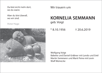 Traueranzeige von Kornelia Semmann von Deister- und Weserzeitung