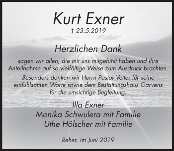 Traueranzeige von Kurt Exner von Deister- und Weserzeitung
