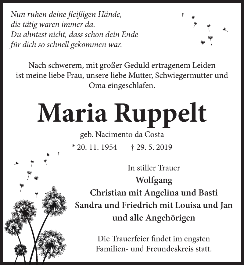  Traueranzeige für Maria Ruppelt vom 15.06.2019 aus Neue Deister-Zeitung