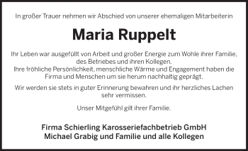 Traueranzeige von Maria Ruppelt von Deister- und Weserzeitung