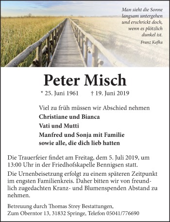 Traueranzeige von Peter Misch von Neue Deister-Zeitung