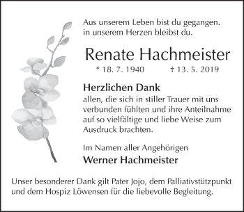 Traueranzeige von Renate Hachmeister von Deister- und Weserzeitung