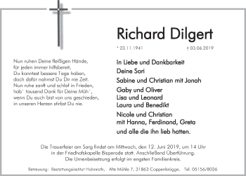Traueranzeige von Richard Dilgert von Deister- und Weserzeitung